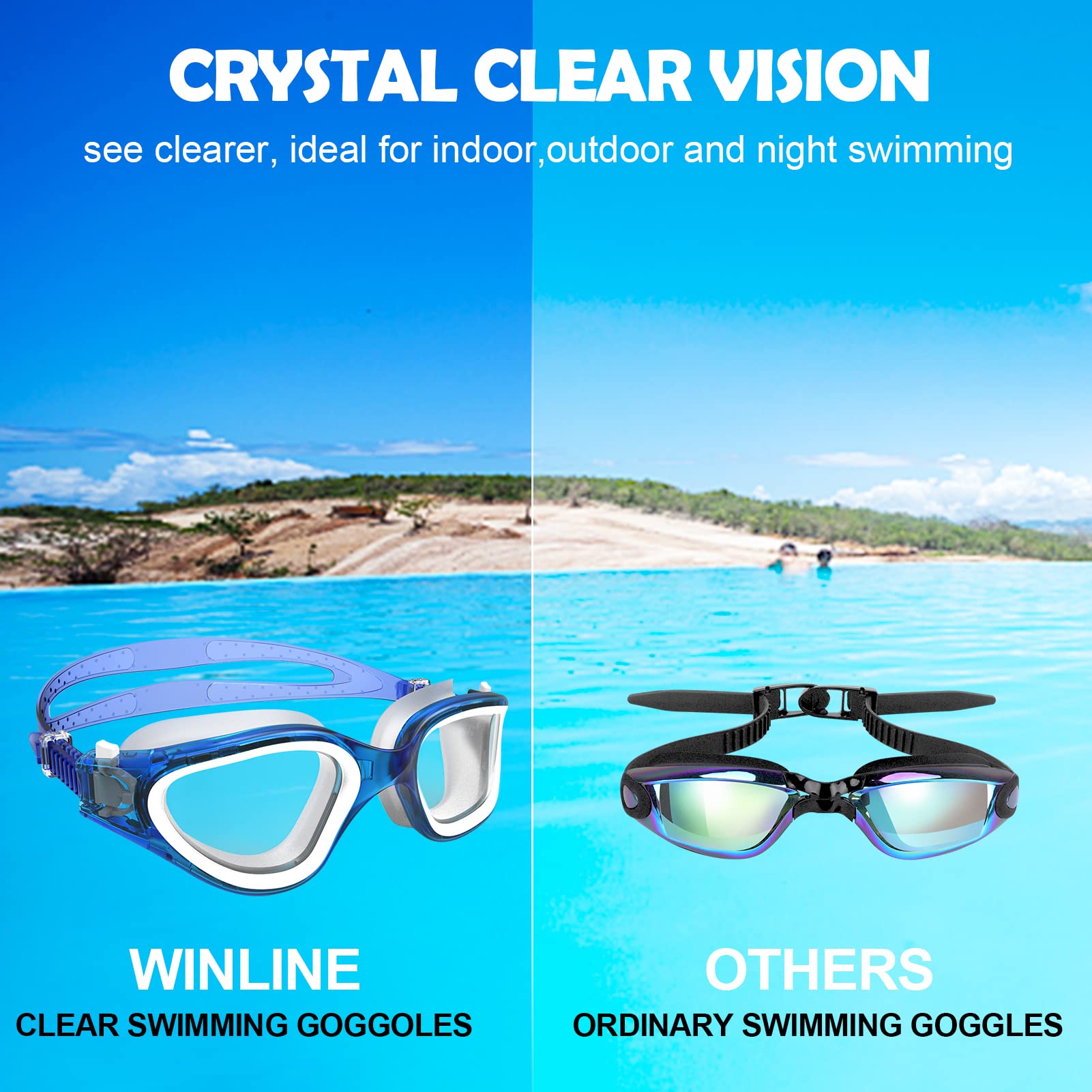 Lunettes de natation à verres polarisés Anti buée Anti UV Étanches Vision nette pour Hommes Femmes Adultes Adolescents