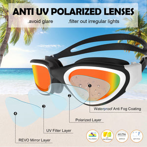 Lunettes de natation à verres polarisés Anti buée Anti UV Étanches Vision nette pour Hommes Femmes Adultes Adolescents