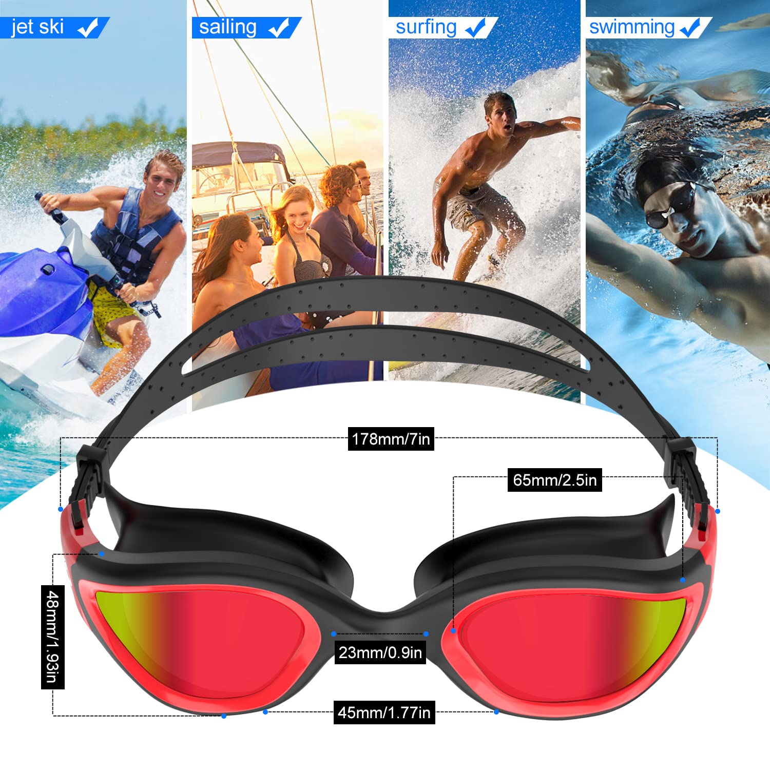 Lunettes de natation à verres polarisés Anti buée Anti UV Étanches Vision nette pour Hommes Femmes Adultes Adolescents