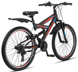 Licorne Bike VTT en V de qualité supérieure de 24 et 26 pouces - Vélo pour garçons, filles, femmes et hommes - 21 vitesses - Suspension complète