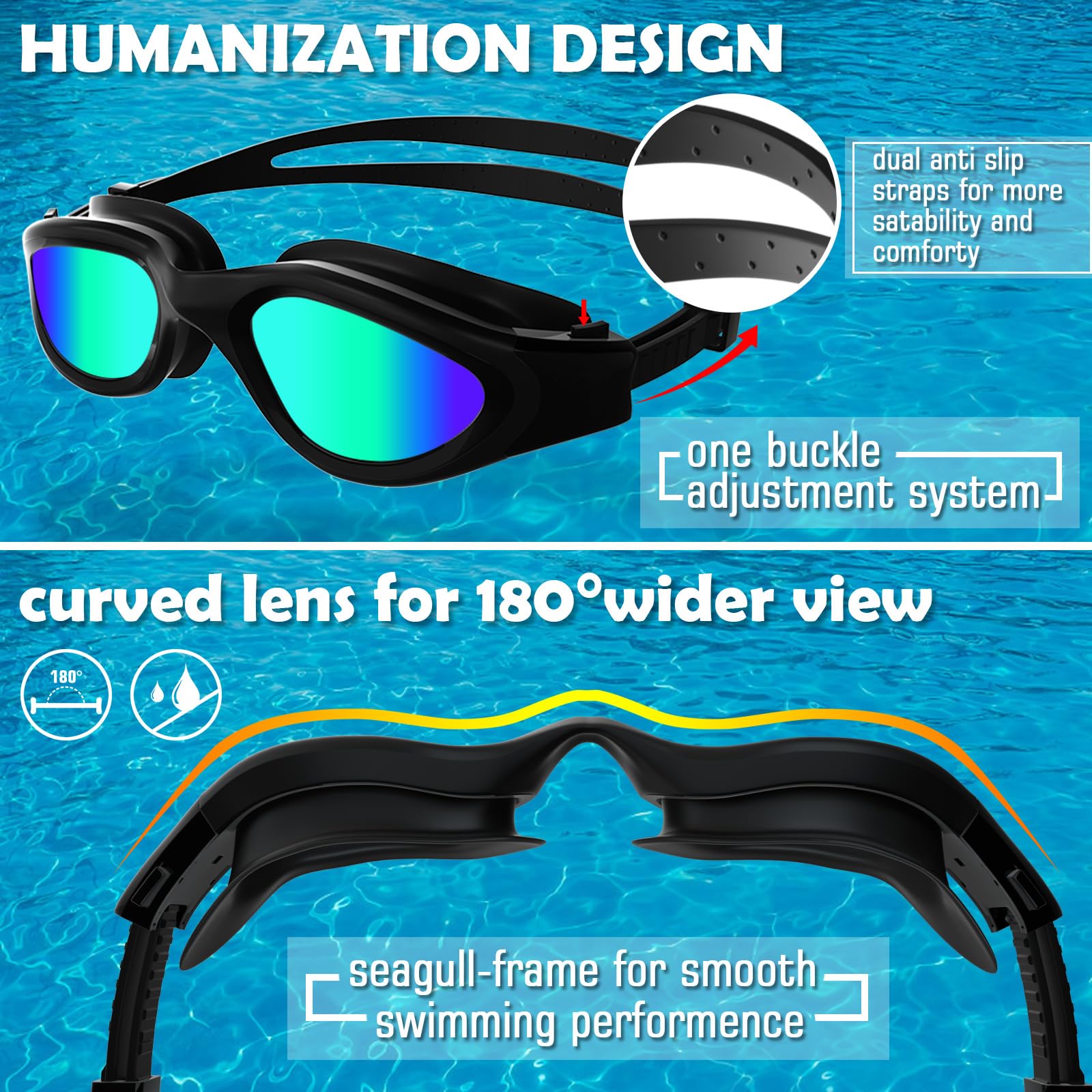 Lunettes de natation à verres polarisés Anti buée Anti UV Étanches Vision nette pour Hommes Femmes Adultes Adolescents