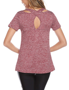 Sykooria Sport Femme À Manches Courtes Tee Shirt Été Top de Yoga Casual Respirant Chemise À Séchage Rapide