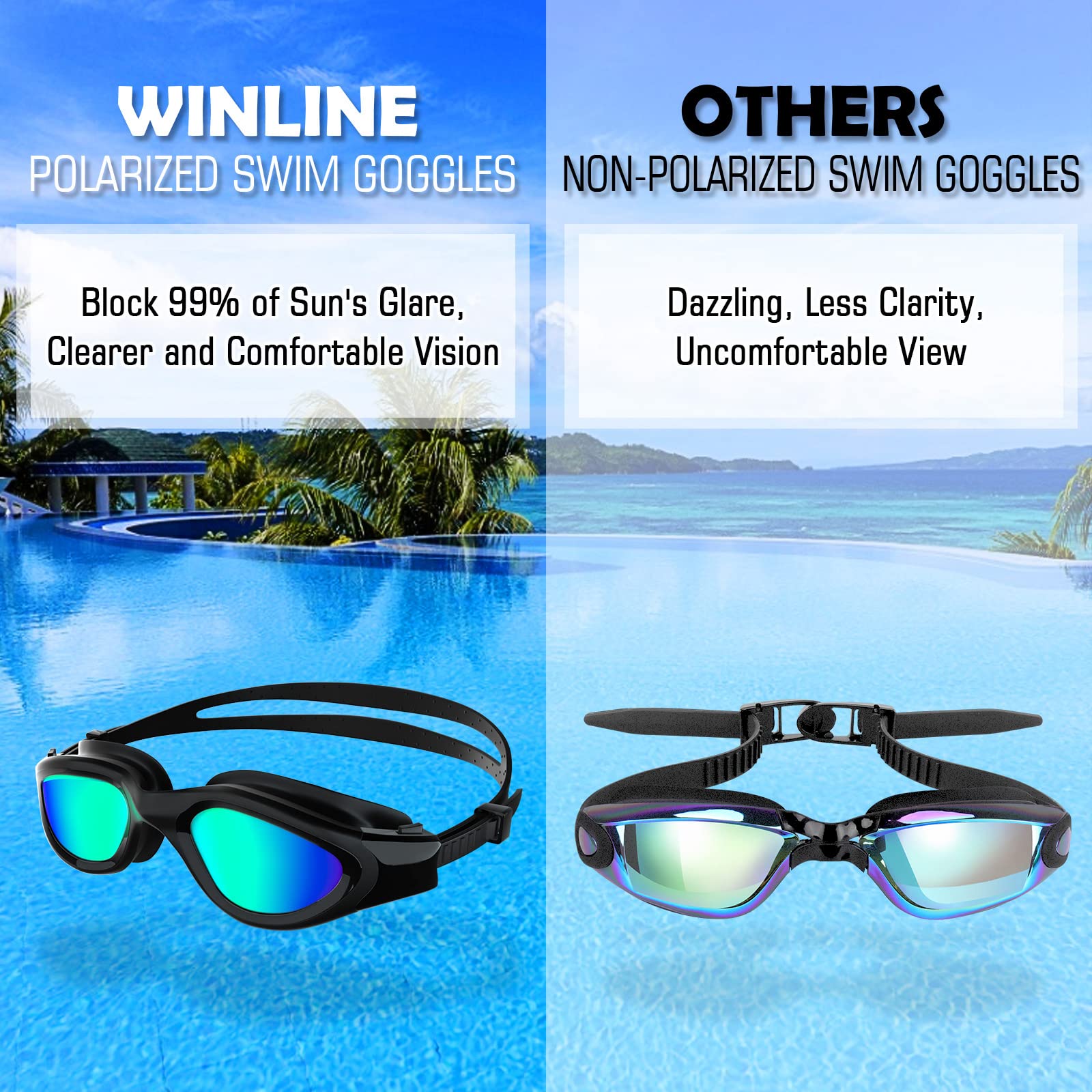 Lunettes de natation à verres polarisés Anti buée Anti UV Étanches Vision nette pour Hommes Femmes Adultes Adolescents