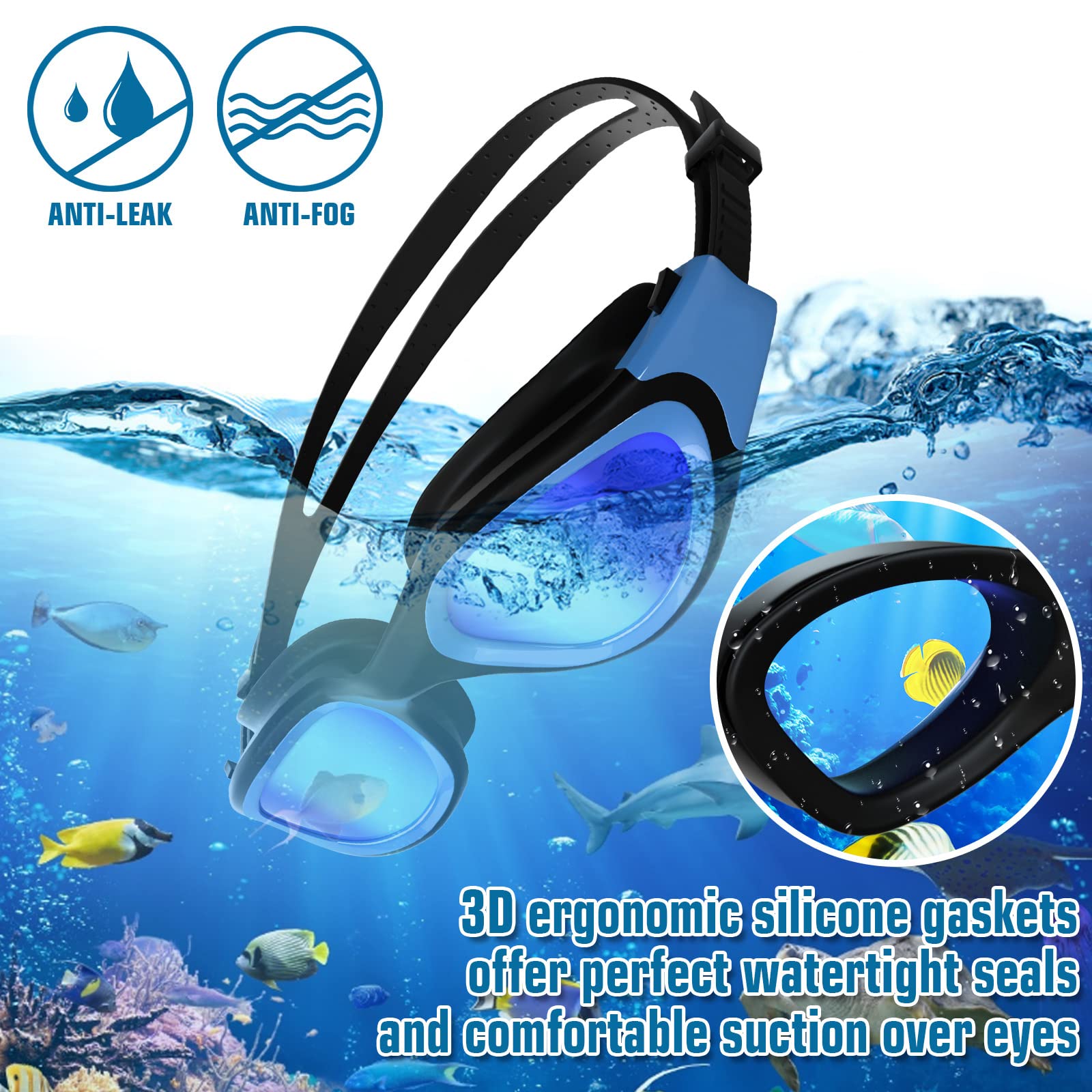 Lunettes de natation à verres polarisés Anti buée Anti UV Étanches Vision nette pour Hommes Femmes Adultes Adolescents