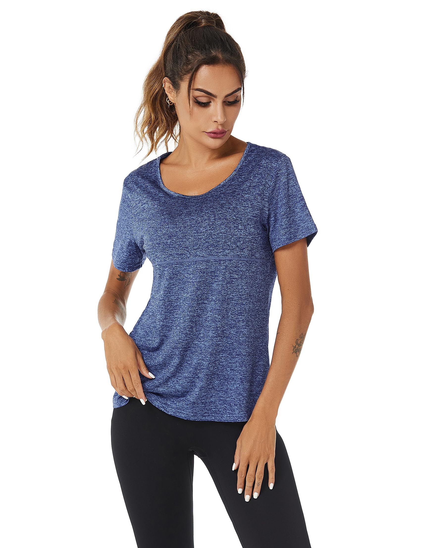 Sykooria Sport Femme À Manches Courtes Tee Shirt Été Top de Yoga Casual Respirant Chemise À Séchage Rapide