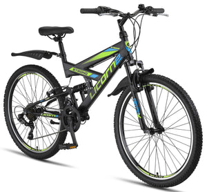 Licorne Bike VTT en V de qualité supérieure de 24 et 26 pouces - Vélo pour garçons, filles, femmes et hommes - 21 vitesses - Suspension complète