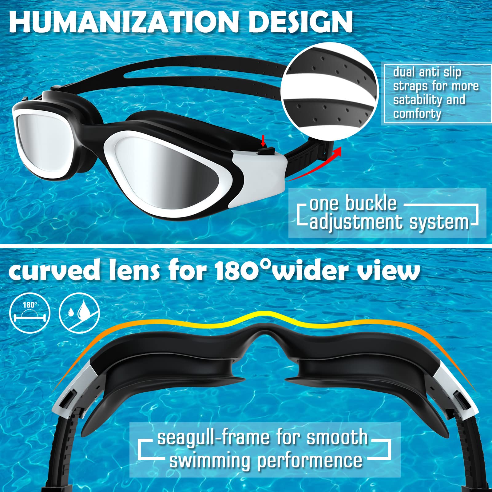 Lunettes de natation à verres polarisés Anti buée Anti UV Étanches Vision nette pour Hommes Femmes Adultes Adolescents