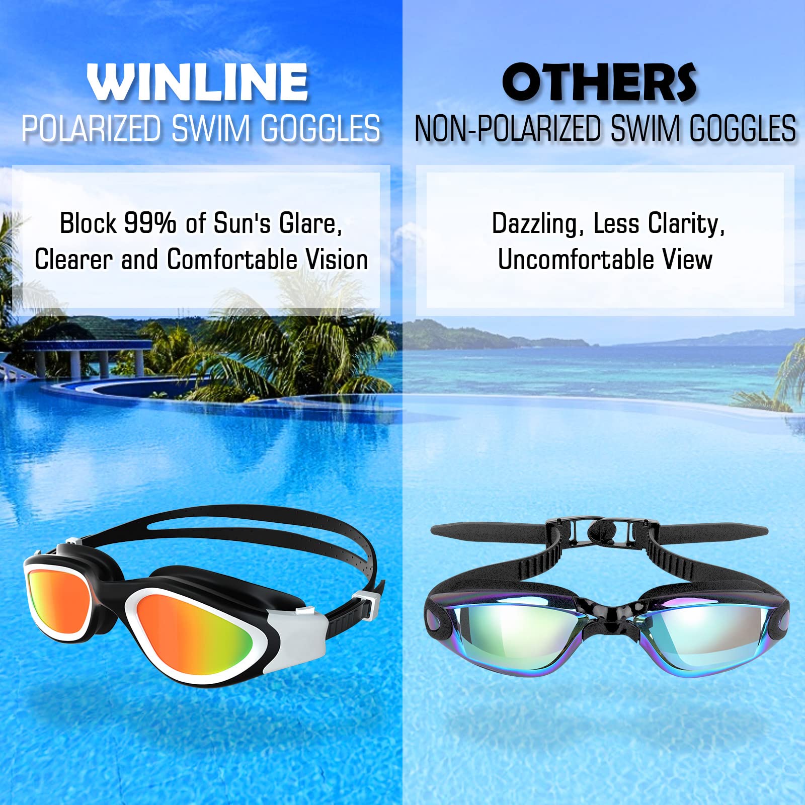 Lunettes de natation à verres polarisés Anti buée Anti UV Étanches Vision nette pour Hommes Femmes Adultes Adolescents