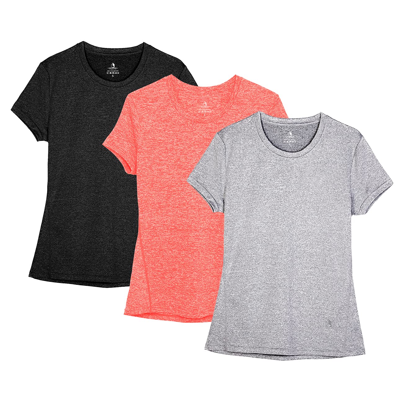 icyzone Women's Short Sleeve Quick Dry Fitness Running Tops, Pack of 3