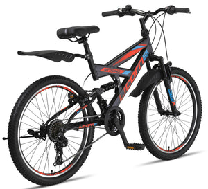 Licorne Bike VTT en V de qualité supérieure de 24 et 26 pouces - Vélo pour garçons, filles, femmes et hommes - 21 vitesses - Suspension complète