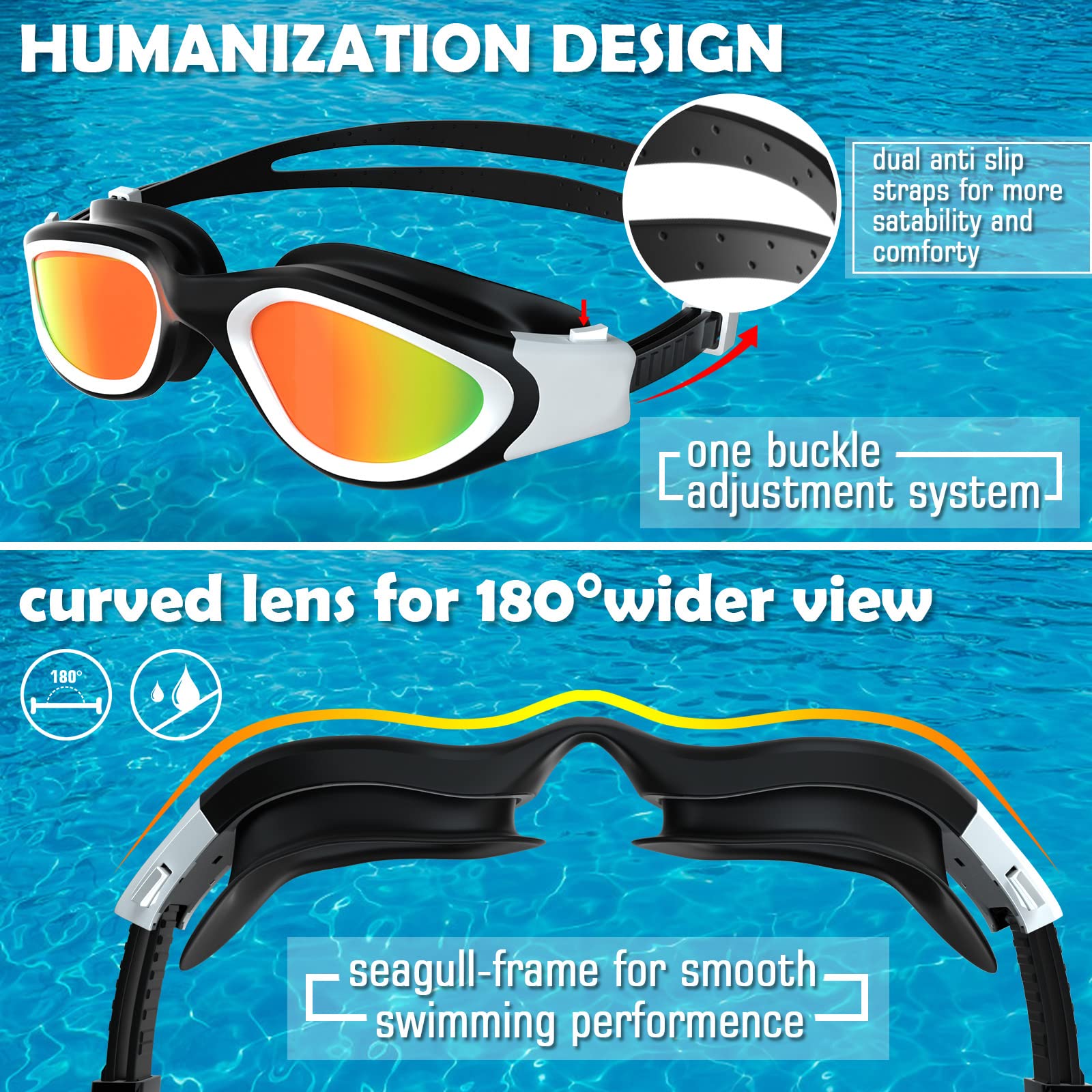 Lunettes de natation à verres polarisés Anti buée Anti UV Étanches Vision nette pour Hommes Femmes Adultes Adolescents