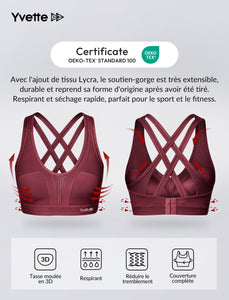 Yvette Soutien Gorge de Sport Femmes Bretelles Réglables Bretelles Réglables Dos Croisées sans Armature Maintien Fort Grande Taille Course Fitness Gym