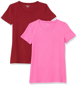 Amazon Essentials T-Shirt Col Rond à Manches Courtes Coupe Classique Femme, Packs Multiples