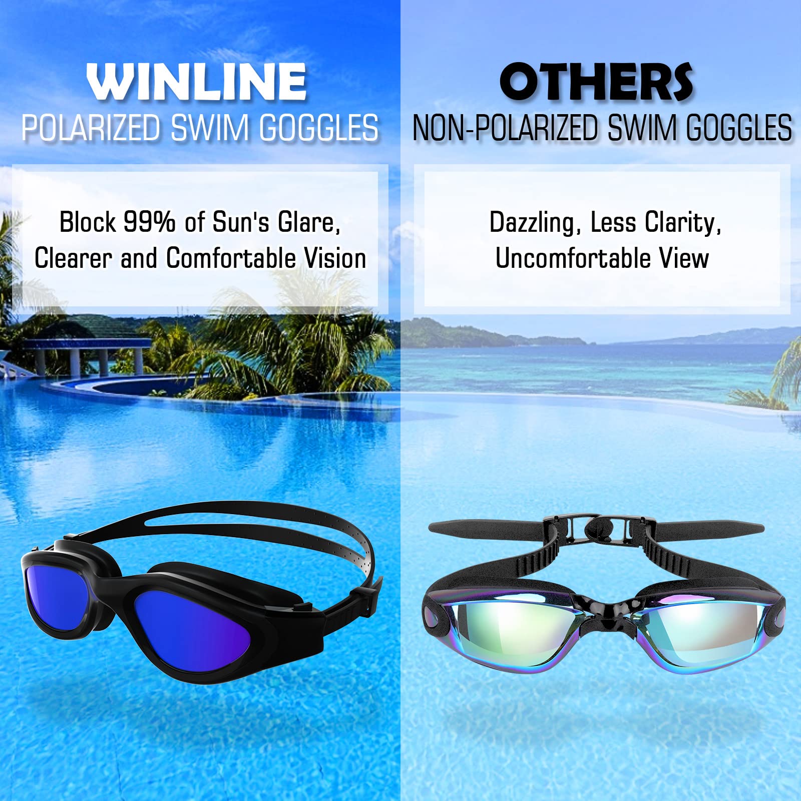 Lunettes de natation à verres polarisés Anti buée Anti UV Étanches Vision nette pour Hommes Femmes Adultes Adolescents