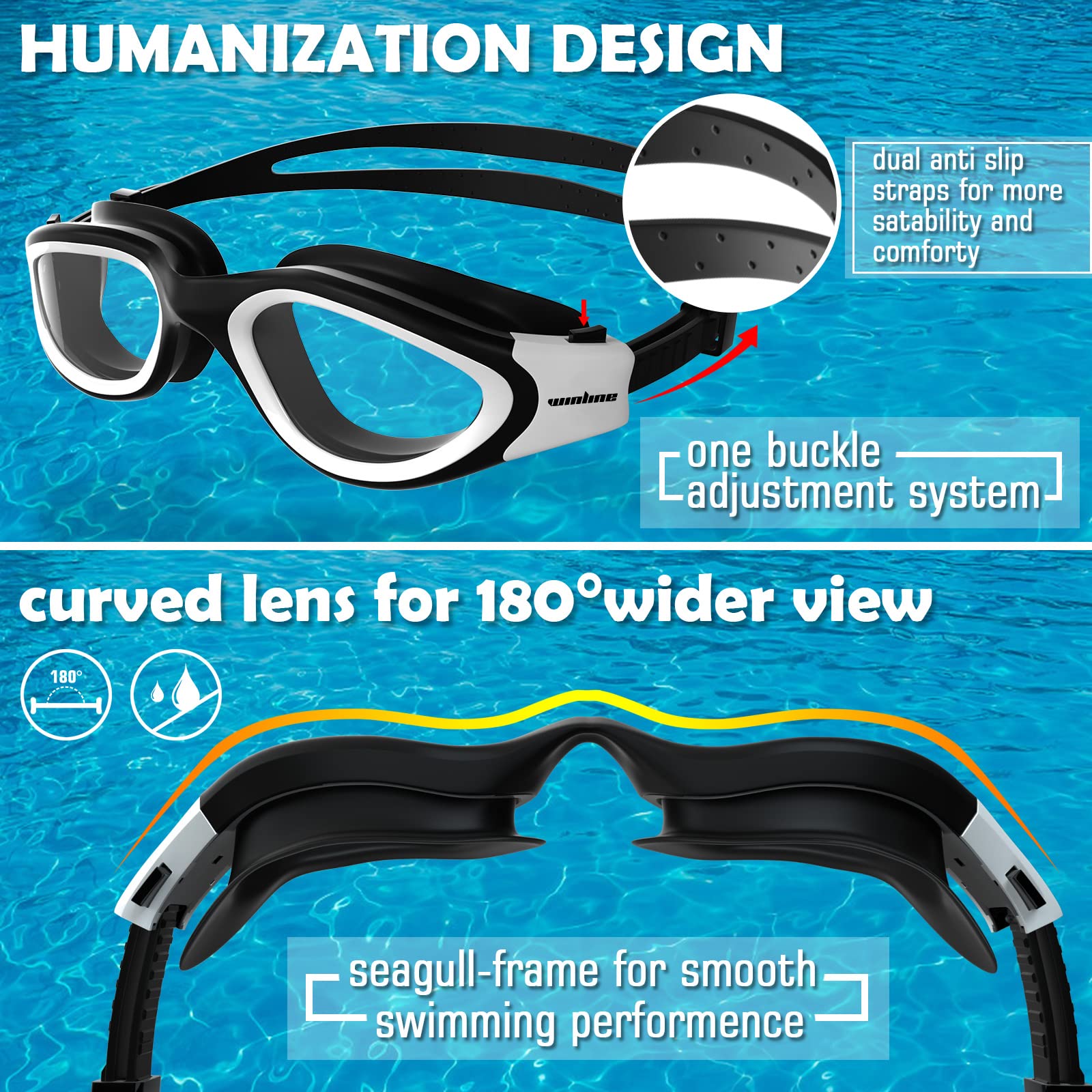 Lunettes de natation à verres polarisés Anti buée Anti UV Étanches Vision nette pour Hommes Femmes Adultes Adolescents