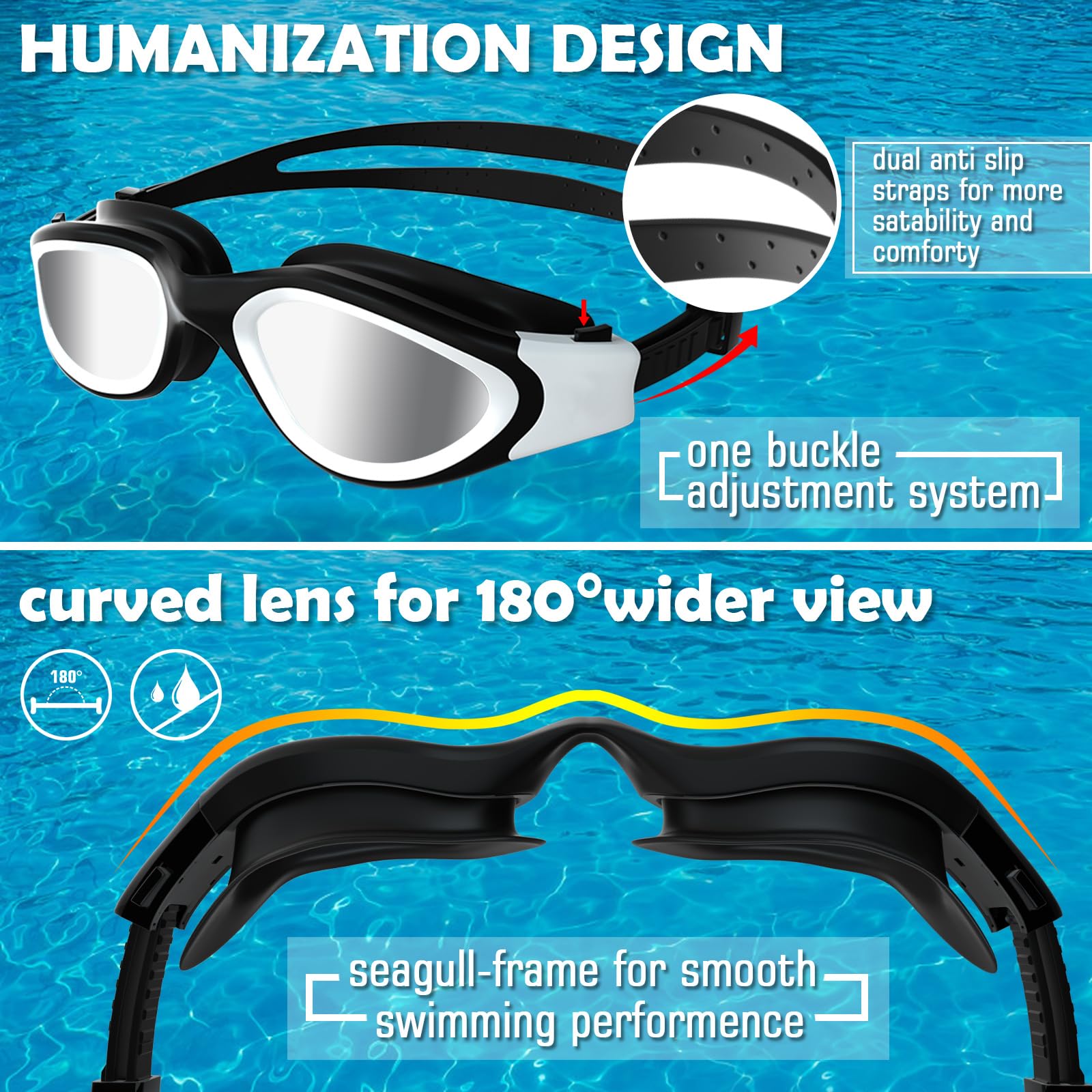 Lunettes de natation à verres polarisés Anti buée Anti UV Étanches Vision nette pour Hommes Femmes Adultes Adolescents