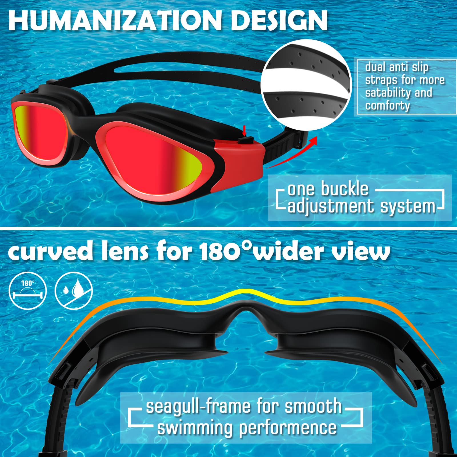 Lunettes de natation à verres polarisés Anti buée Anti UV Étanches Vision nette pour Hommes Femmes Adultes Adolescents