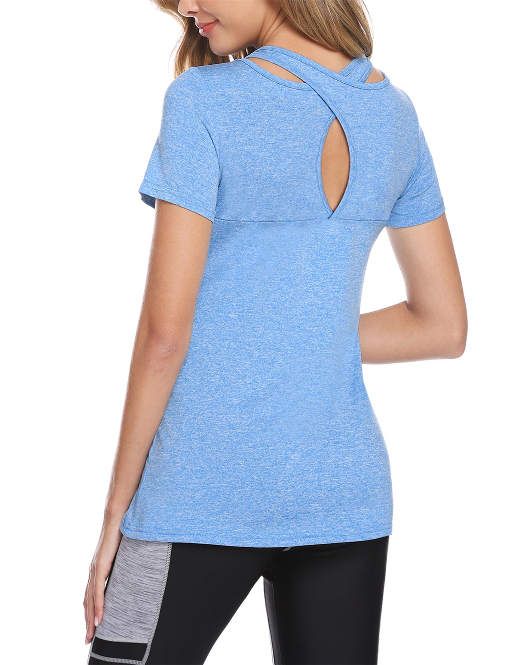 Sykooria Sport Femme À Manches Courtes Tee Shirt Été Top de Yoga Casual Respirant Chemise À Séchage Rapide