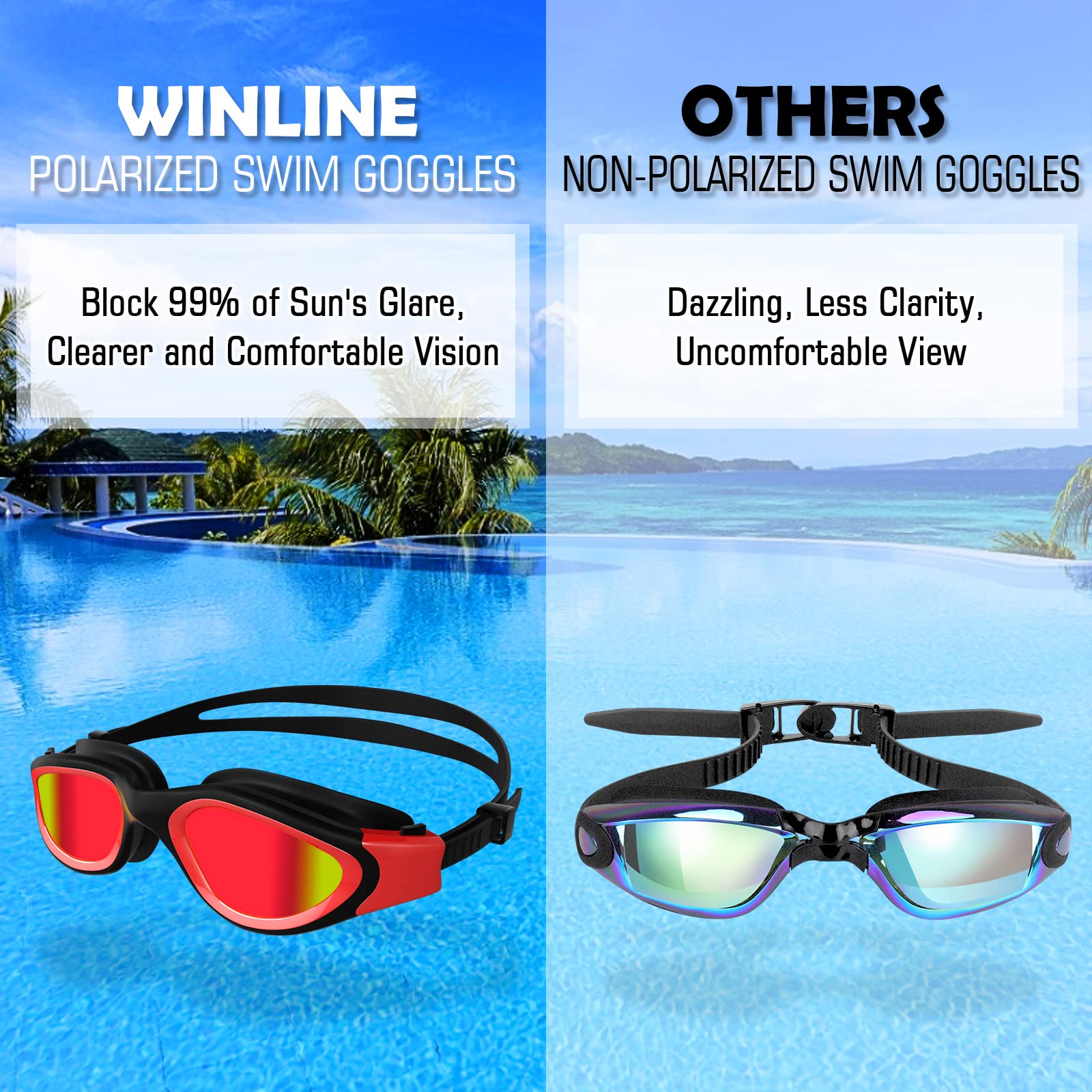 Lunettes de natation à verres polarisés Anti buée Anti UV Étanches Vision nette pour Hommes Femmes Adultes Adolescents