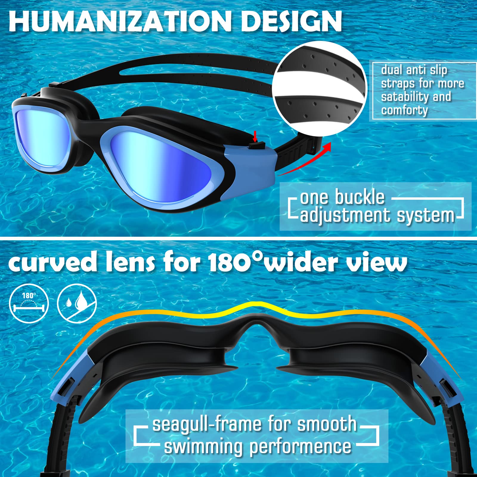 Lunettes de natation à verres polarisés Anti buée Anti UV Étanches Vision nette pour Hommes Femmes Adultes Adolescents