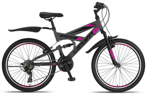 Licorne Bike VTT en V de qualité supérieure de 24 et 26 pouces - Vélo pour garçons, filles, femmes et hommes - 21 vitesses - Suspension complète