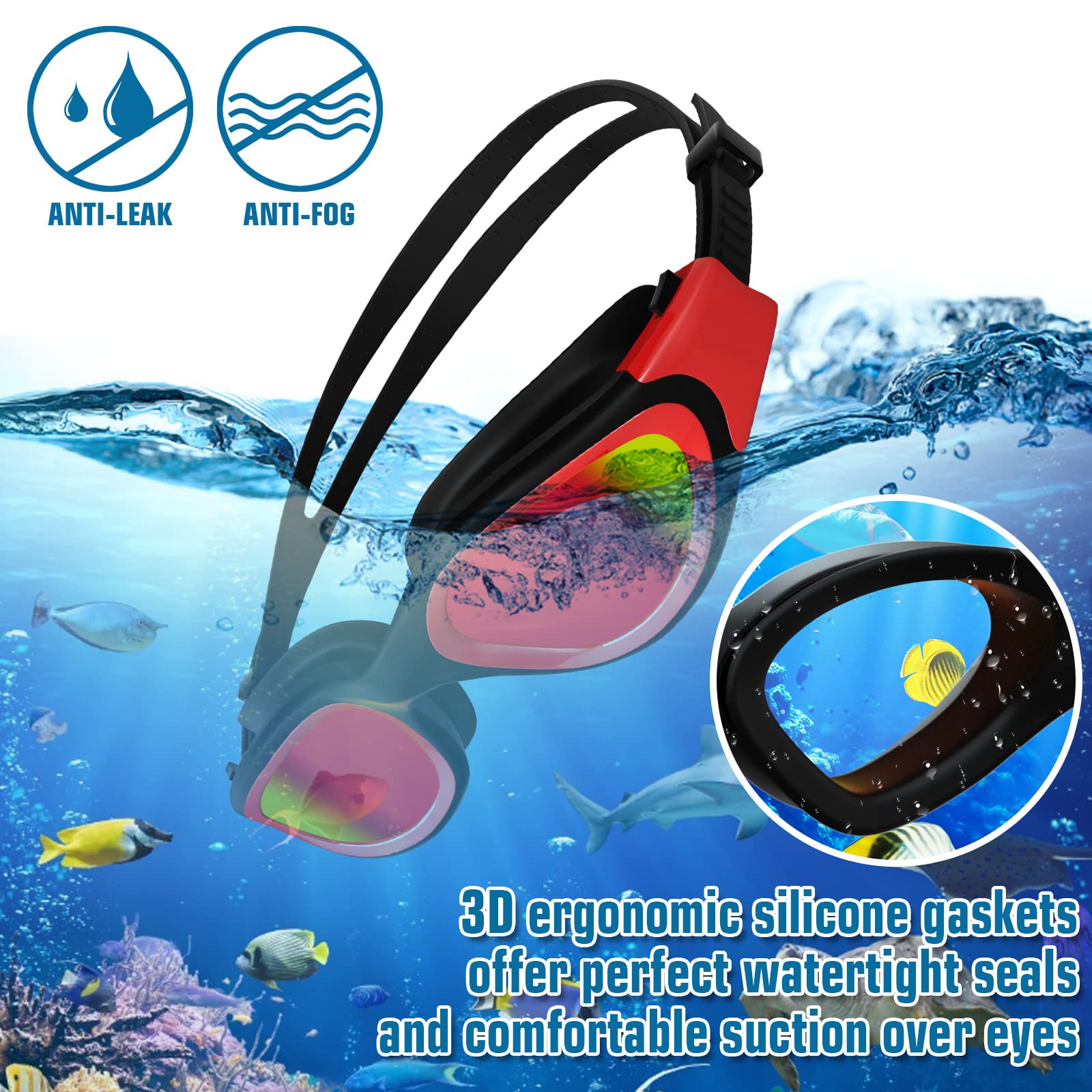 Lunettes de natation à verres polarisés Anti buée Anti UV Étanches Vision nette pour Hommes Femmes Adultes Adolescents