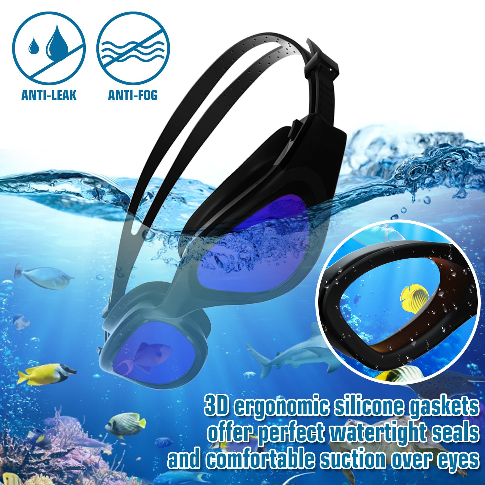 Lunettes de natation à verres polarisés Anti buée Anti UV Étanches Vision nette pour Hommes Femmes Adultes Adolescents