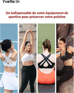 Yvette Soutien Gorge de Sport Femmes Bretelles Réglables Bretelles Réglables Dos Croisées sans Armature Maintien Fort Grande Taille Course Fitness Gym