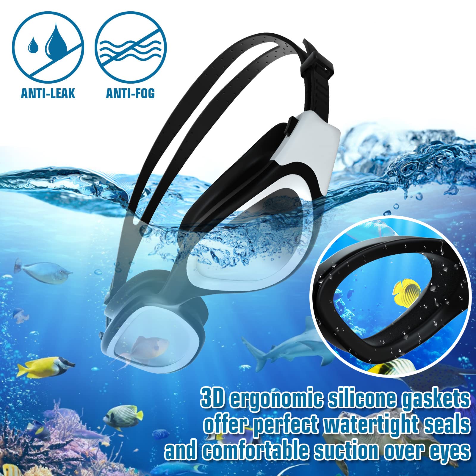 Lunettes de natation à verres polarisés Anti buée Anti UV Étanches Vision nette pour Hommes Femmes Adultes Adolescents