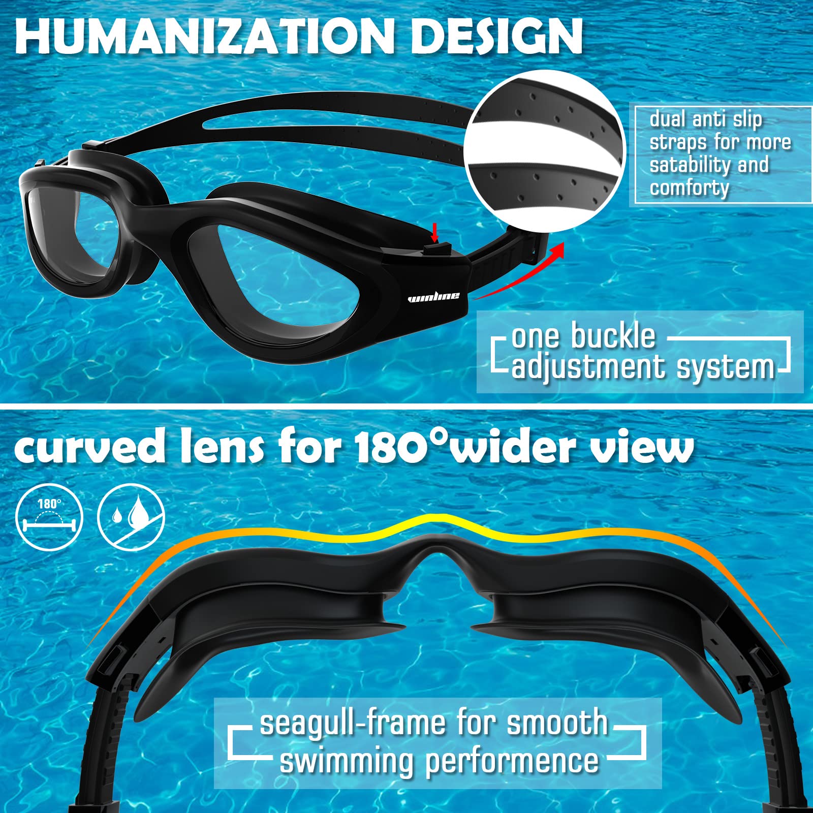 Lunettes de natation à verres polarisés Anti buée Anti UV Étanches Vision nette pour Hommes Femmes Adultes Adolescents