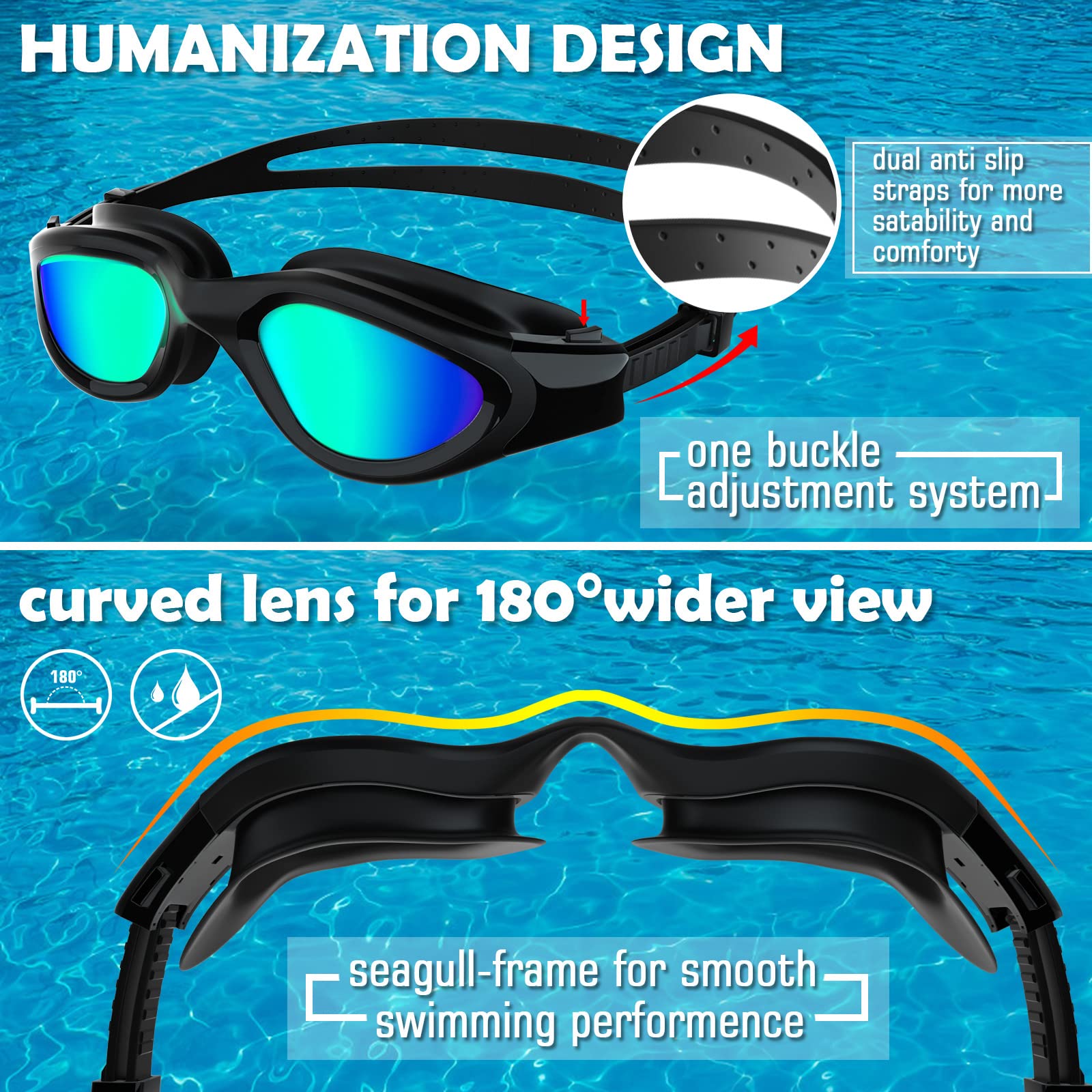 Lunettes de natation à verres polarisés Anti buée Anti UV Étanches Vision nette pour Hommes Femmes Adultes Adolescents