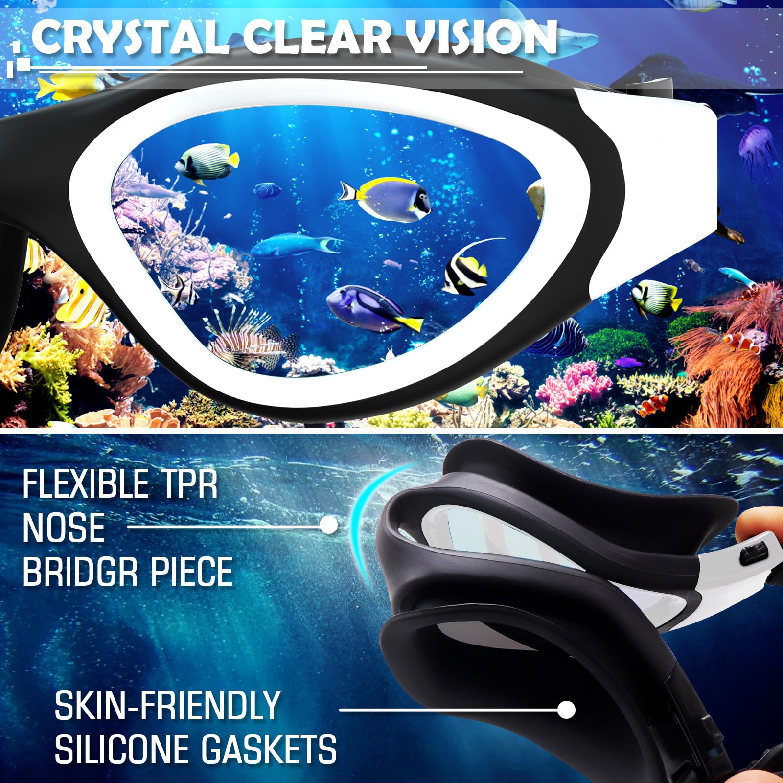 Lunettes de natation à verres polarisés Anti buée Anti UV Étanches Vision nette pour Hommes Femmes Adultes Adolescents