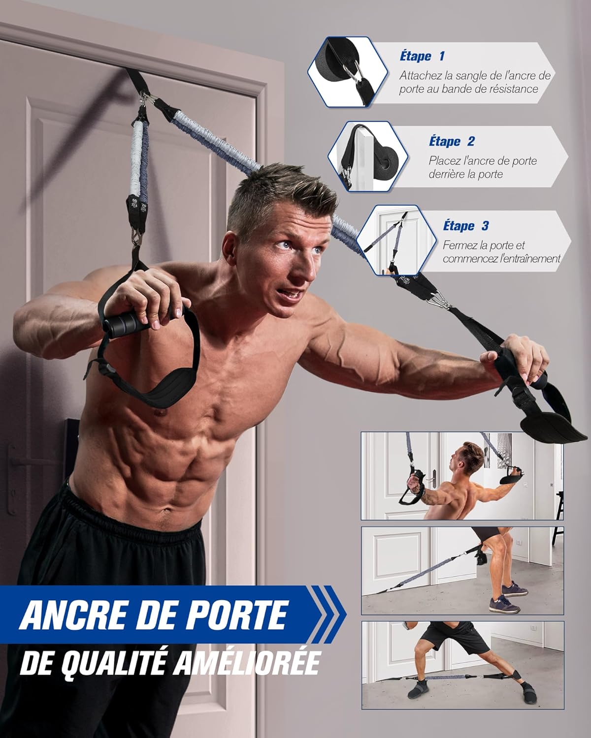ALongSong Kit Elastique Musculation Barre de Pilates avec 6 Bandes Elastiques 30 - 360LBS Longueur Réglable & Ancrage de Porte Musculation Homme Femme Elastique Sport - fitnessterapy