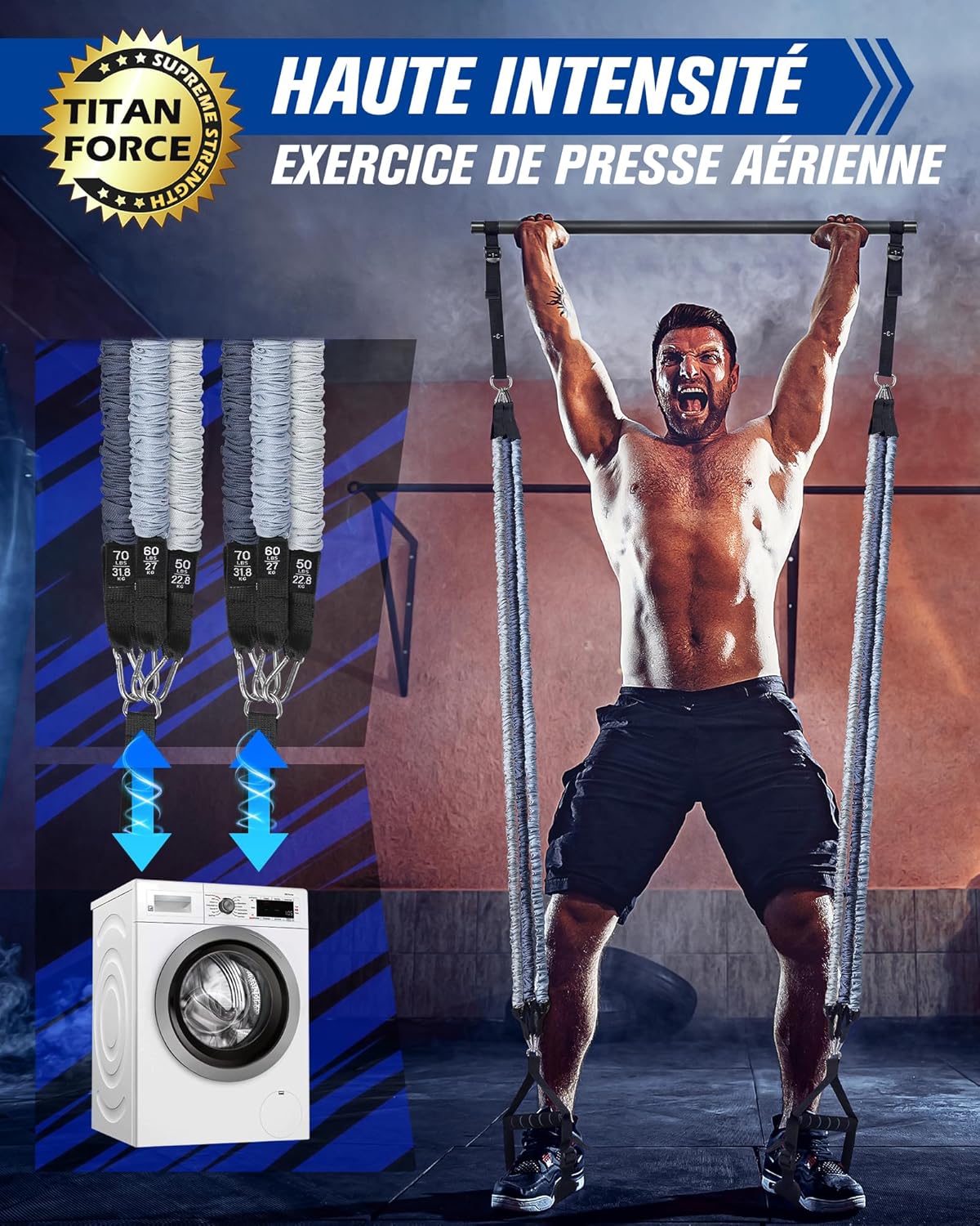 ALongSong Kit Elastique Musculation Barre de Pilates avec 6 Bandes Elastiques 30 - 360LBS Longueur Réglable & Ancrage de Porte Musculation Homme Femme Elastique Sport - fitnessterapy