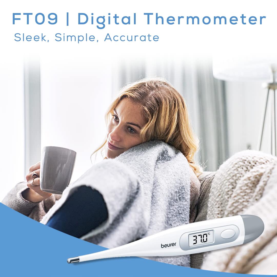Beurer FT 09 Thermomètre numérique et corporel, résistant à l'eau, écran LCD avec plage de mesure +/- ,1 ºC, signal acoustique, sans mercure, sans verre, couleur blanc - fitnessterapy
