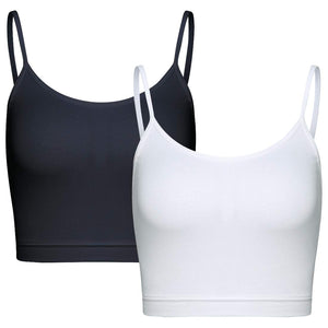 BQTQ 2 Pièces Camisole Top Crop, Crop Tank Top Spaghetti Crop Top pour Femme Fille - fitnessterapy