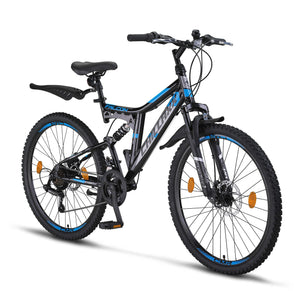 Chillaxx Falcon VTT de 24, 26, 27,5 et 29″, pour garçons, filles, femmes et hommes, frein à disque, dérailleur à 21 vitesses, suspension complète - fitnessterapy
