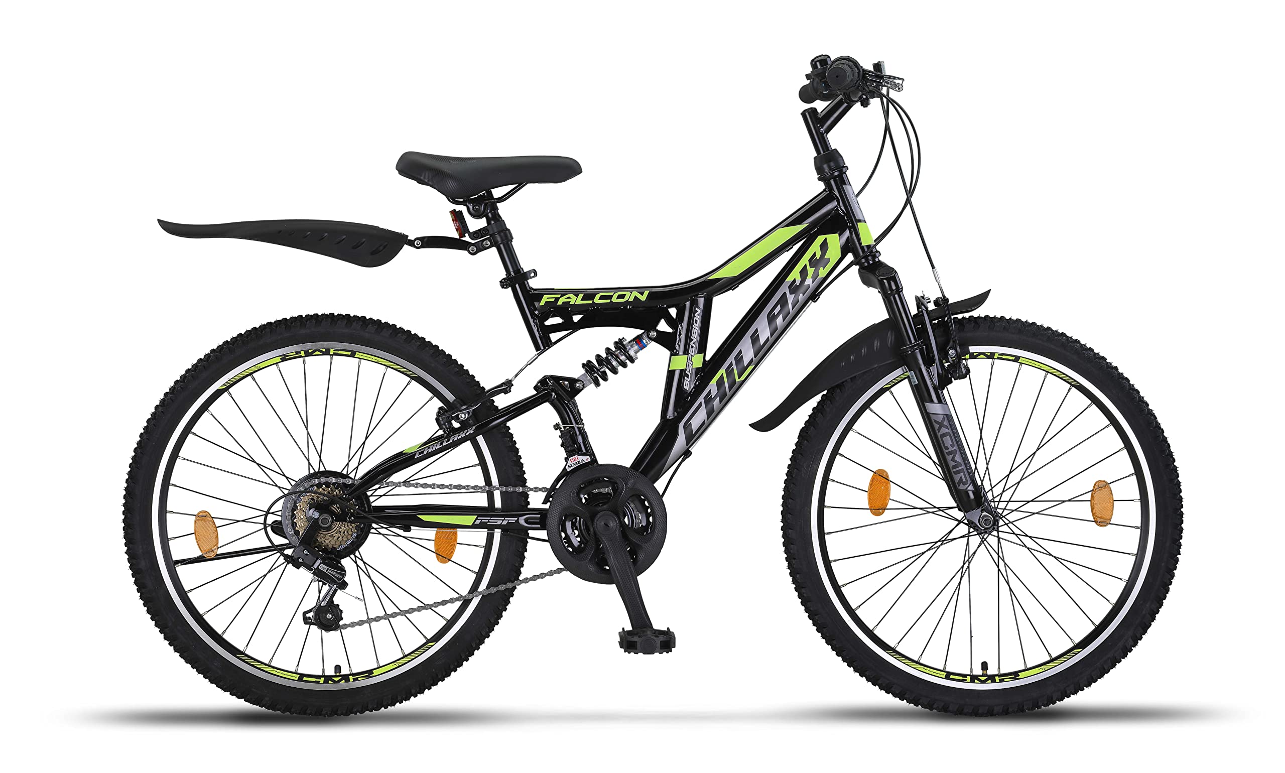 Chillaxx Falcon VTT de 24, 26, 27,5 et 29″, pour garçons, filles, femmes et hommes, frein à disque, dérailleur à 21 vitesses, suspension complète - fitnessterapy