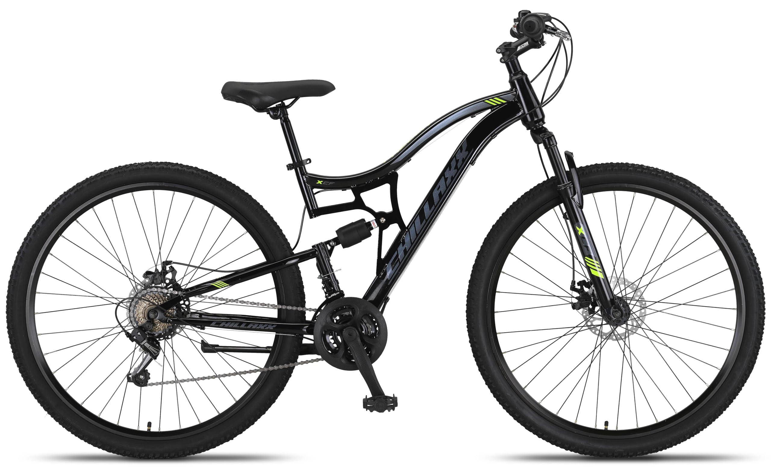 Chillaxx Falcon VTT de 24, 26, 27,5 et 29″, pour garçons, filles, femmes et hommes, frein à disque, dérailleur à 21 vitesses, suspension complète - fitnessterapy