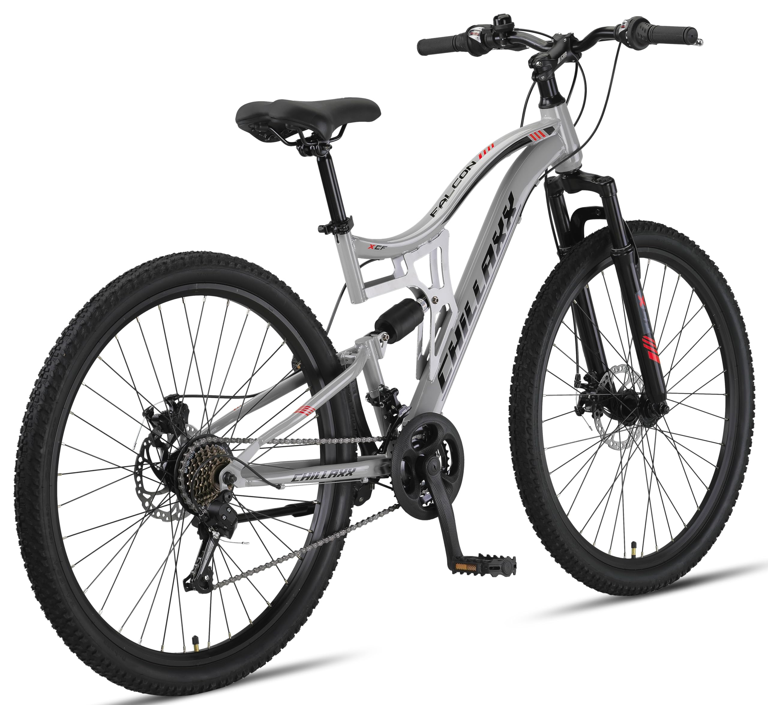 Chillaxx Falcon VTT de 24, 26, 27,5 et 29″, pour garçons, filles, femmes et hommes, frein à disque, dérailleur à 21 vitesses, suspension complète - fitnessterapy