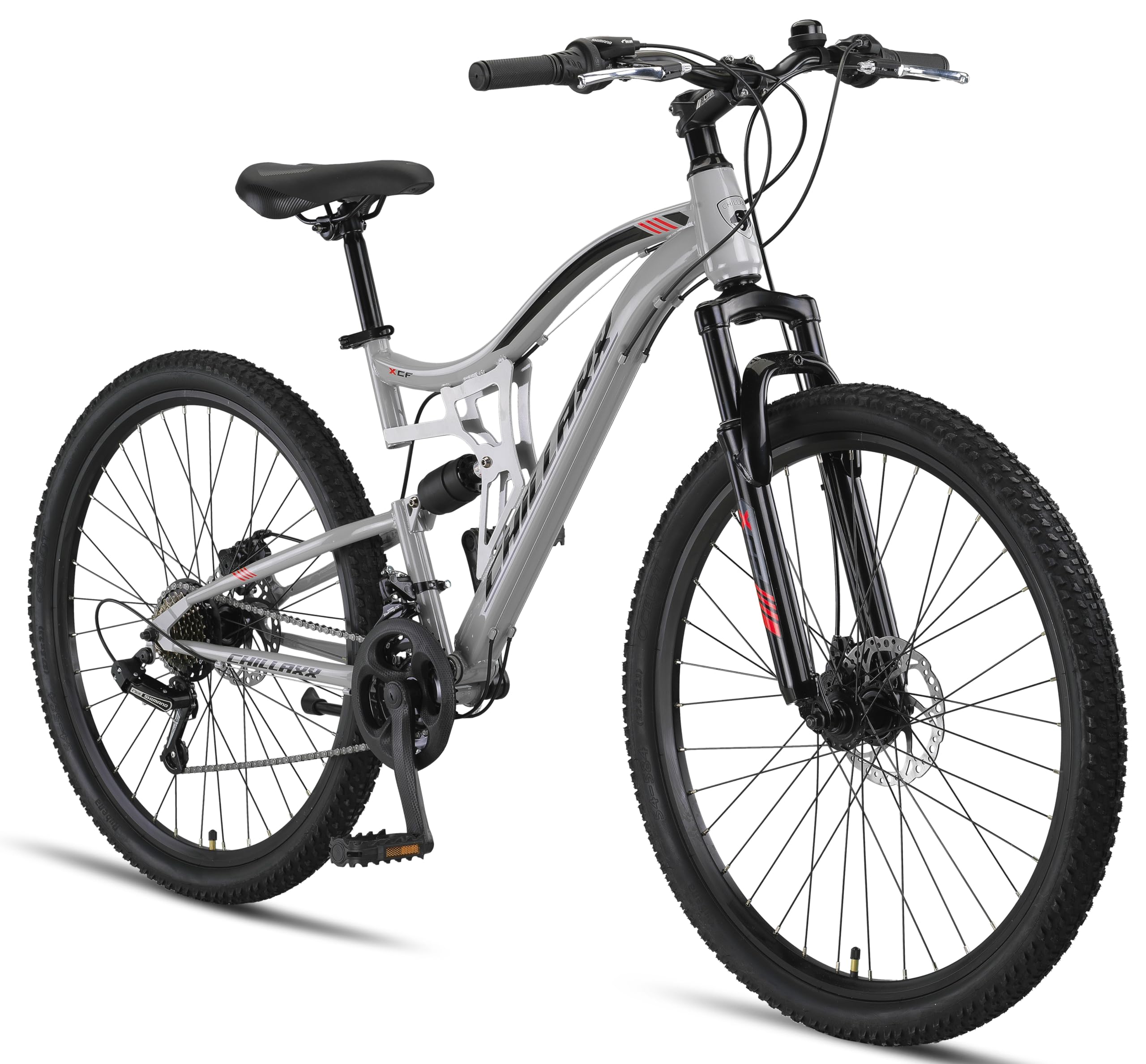 Chillaxx Falcon VTT de 24, 26, 27,5 et 29″, pour garçons, filles, femmes et hommes, frein à disque, dérailleur à 21 vitesses, suspension complète - fitnessterapy