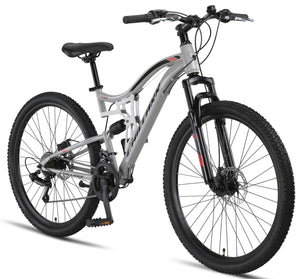 Chillaxx Falcon VTT de 24, 26, 27,5 et 29″, pour garçons, filles, femmes et hommes, frein à disque, dérailleur à 21 vitesses, suspension complète - fitnessterapy