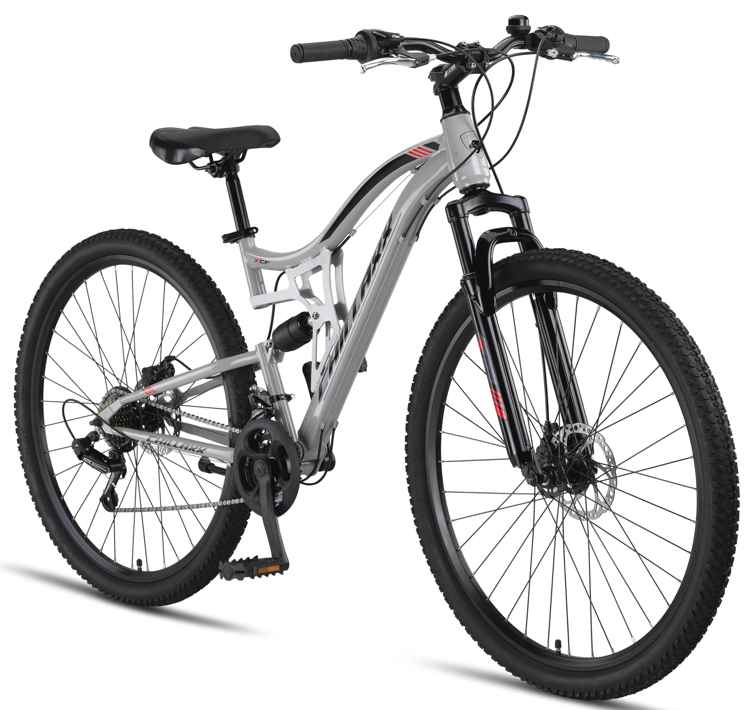 Chillaxx Falcon VTT de 24, 26, 27,5 et 29″, pour garçons, filles, femmes et hommes, frein à disque, dérailleur à 21 vitesses, suspension complète - fitnessterapy