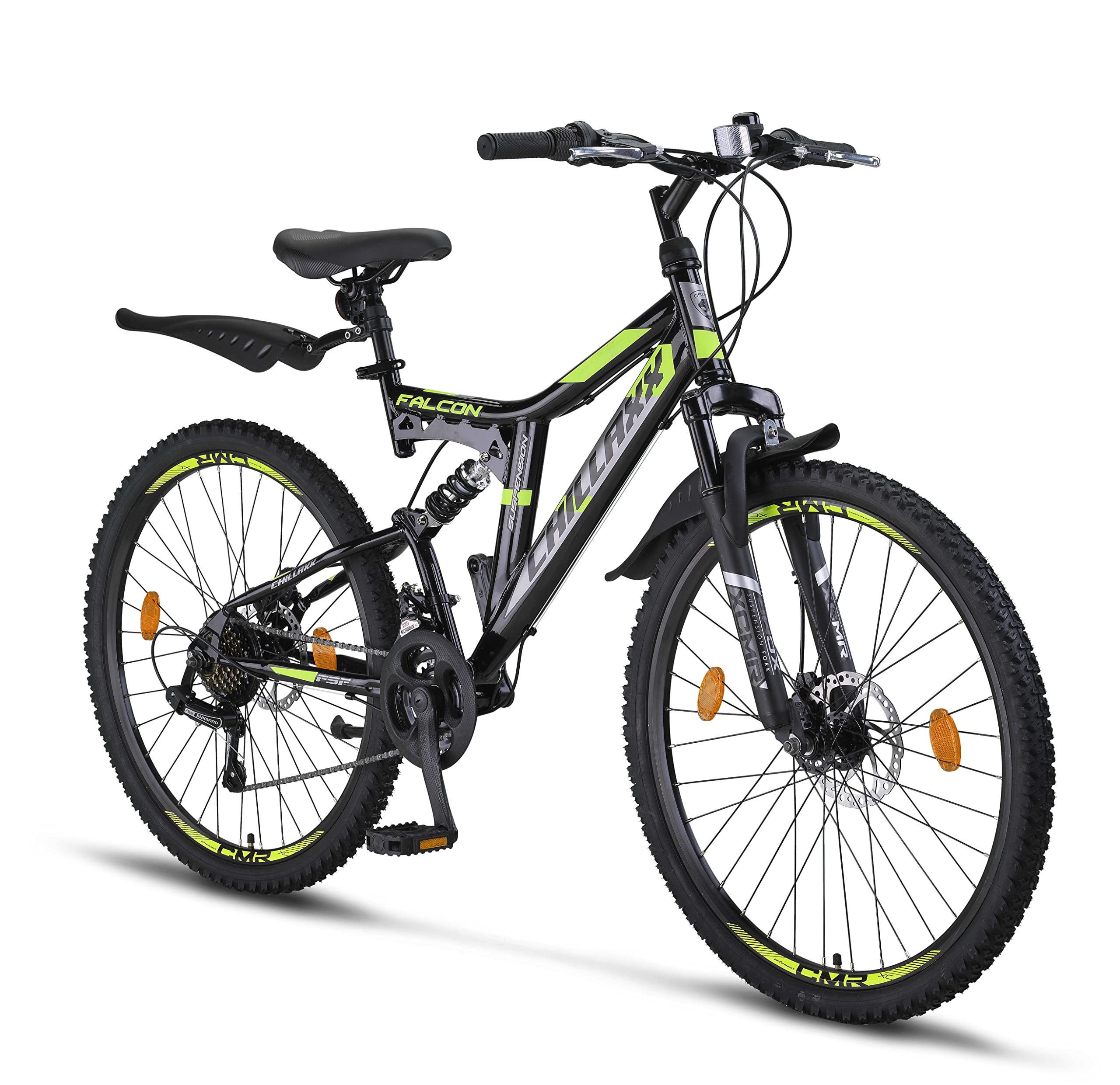 Chillaxx Falcon VTT de 24, 26, 27,5 et 29″, pour garçons, filles, femmes et hommes, frein à disque, dérailleur à 21 vitesses, suspension complète - fitnessterapy