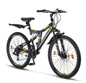 Chillaxx Falcon VTT de 24, 26, 27,5 et 29″, pour garçons, filles, femmes et hommes, frein à disque, dérailleur à 21 vitesses, suspension complète - fitnessterapy