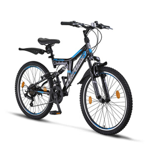 Chillaxx Falcon VTT de 24, 26, 27,5 et 29″, pour garçons, filles, femmes et hommes, frein à disque, dérailleur à 21 vitesses, suspension complète - fitnessterapy