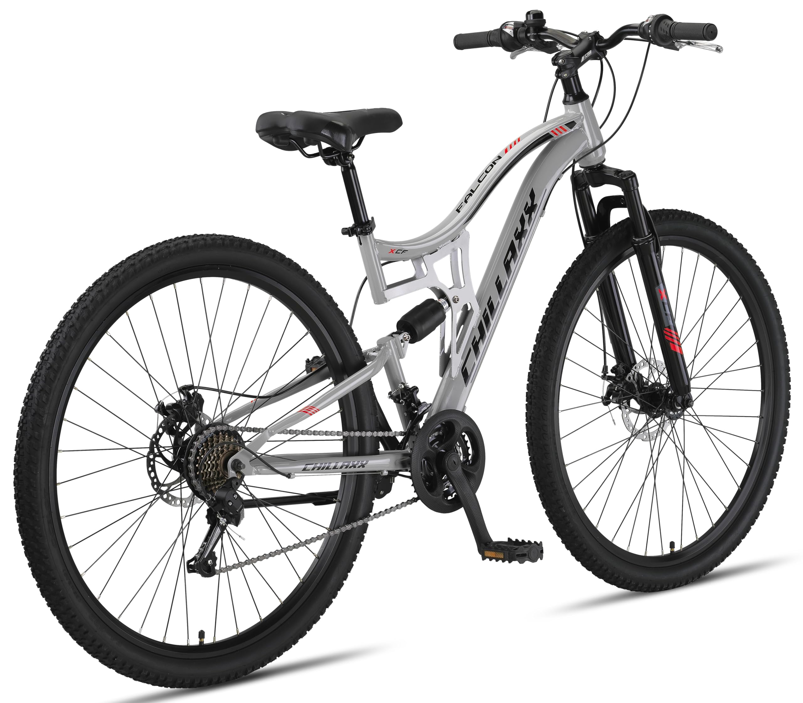 Chillaxx Falcon VTT de 24, 26, 27,5 et 29″, pour garçons, filles, femmes et hommes, frein à disque, dérailleur à 21 vitesses, suspension complète - fitnessterapy