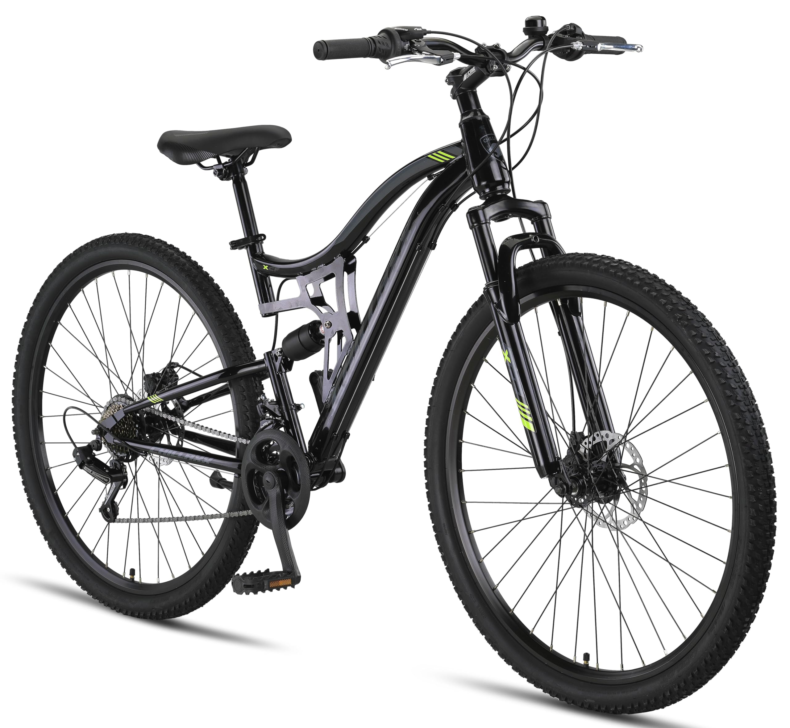 Chillaxx Falcon VTT de 24, 26, 27,5 et 29″, pour garçons, filles, femmes et hommes, frein à disque, dérailleur à 21 vitesses, suspension complète - fitnessterapy