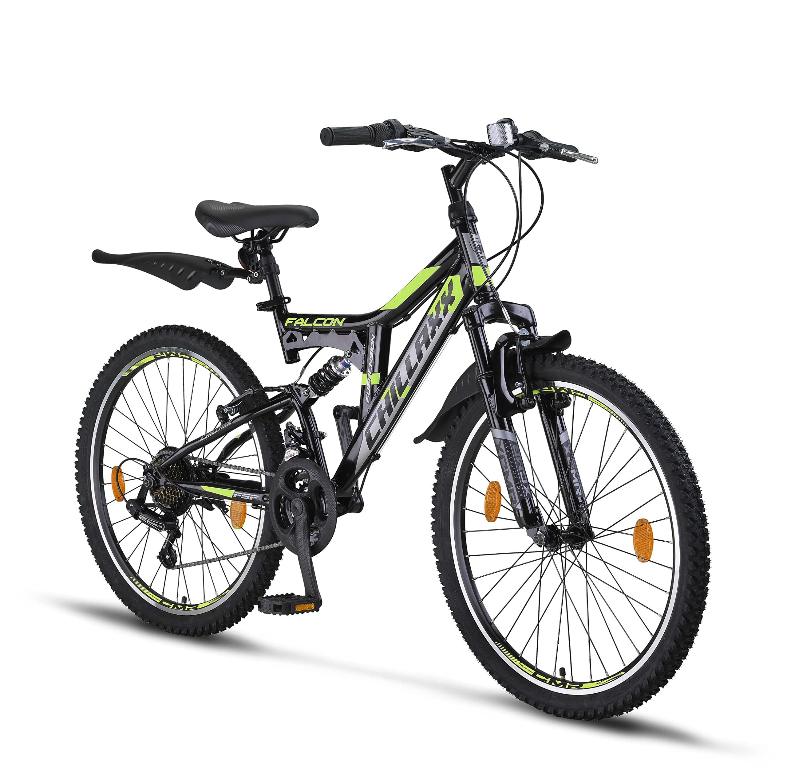 Chillaxx Falcon VTT de 24, 26, 27,5 et 29″, pour garçons, filles, femmes et hommes, frein à disque, dérailleur à 21 vitesses, suspension complète - fitnessterapy