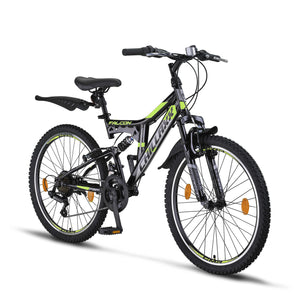 Chillaxx Falcon VTT de 24, 26, 27,5 et 29″, pour garçons, filles, femmes et hommes, frein à disque, dérailleur à 21 vitesses, suspension complète - fitnessterapy